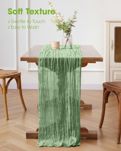 Pureegg 2 Pack Cheesecloth Table Runner 120 Inch Sage Green - color: Sage Green, size: 120" - 2 Packs