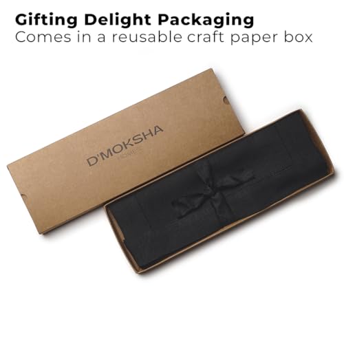 Signature Linen™ by D'Moksha, Black Placemats Set of 4, 14 x 19 Inch, 100% Pure Linen Table Mats, Hemstitch, Machine Washable Cloth Placemats- Fall, Weddings, Outdoor Hosting - color: Black, size: Set of 4 (14 X 19 Inch)