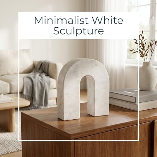 Sagebrook Home White Marble Decorative Arch Sculpture – Modern Stone Accent for Home, Office, Bedroom, Living Room – 6x2x7 Inch