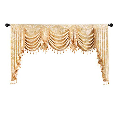 ELKCA Golden Jacquard Swag Waterfall Valance Luxury Curtain Valance for Living Room,Rod Pocket (Damask-Golden, W79 Inch, 1 Panel) - color: Valance,damask-golden, size: 79"W x 43"L (Pack of 1)