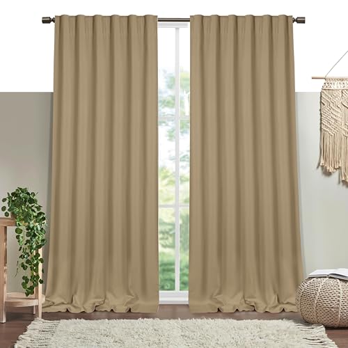 Beige Solid Panel Curtains, 63 Inches Long, Set of 2, 100% Cotton, Light Filtering for Privacy, Neutral Farmhouse Charm, Ideal for Bedroom, Living Room, 54" W x 63" L - color: Beige, size: 54"W x 63"L (Pack of 2)