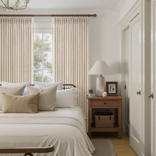 Natural 70 Inch Extra Wide Pleated Linen Semi Sheer Curtains 90 Inches Long - color: Natural, size: 70"W x 90"L (Pack of 1)
