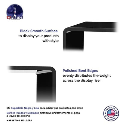 Marketing Holders 2 Pack Acrylic Riser Display Stand Black Plexiglass 10.5 Inch Wide x 6 Inch Deep Rectangular Retail Showcase Countertop Platform for Products and Merchandise - size: 10.5"W x 6"D x 8"H Riser-Black