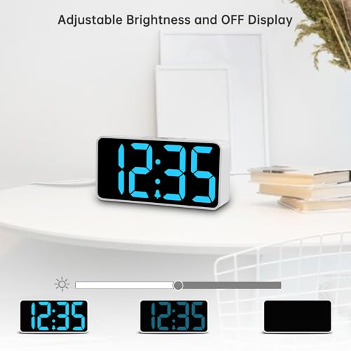 DreamSky Small Digital Alarm Clock for Bedroom with Large Big Numbers - color: White Case Blue Digits