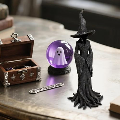 Halloween Witch Statue – 11.81" Gothic Resin Figurine, Retro Magician Decor, Dark Fantasy Ornament for Home, Festival, and Party Display