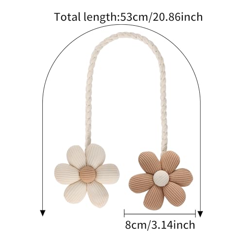 Meplait 2 Pack Flower Curtain Tiebacks, Boho Curtain Holdbacks, Beige&Khaki - color: B Flower-beige & Khaki