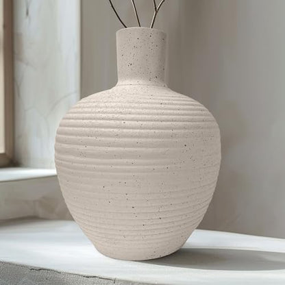 Oakrain Large Flower Vase with Groove Texture, 17" Tall Floor Vase, White - size: 17 Inch