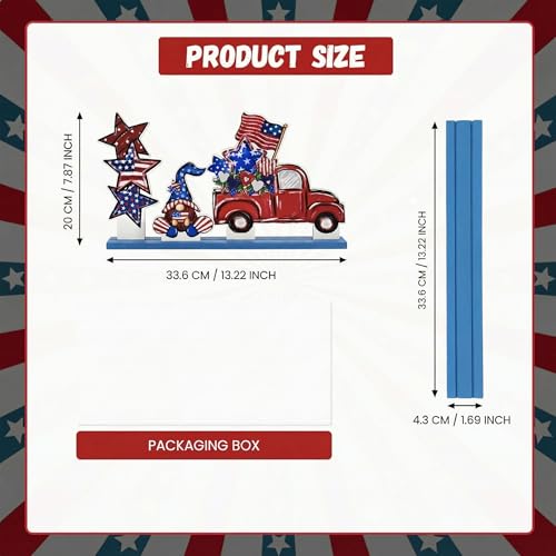 Smile Patriotic Wooden Standing Decor Set, 3-Piece 4th of July Tiered Tray Tabletop Signs with Red Truck, Gnome & Star Stack for Independence Day - style: 4th of July