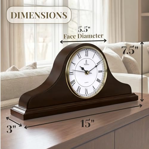 Mantel Clock for Fireplace, Solid Wood Silent Non-Chiming Mantle Clock - color: Dark Brown
