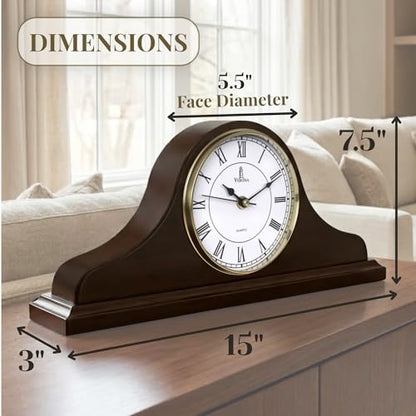 Mantel Clock for Fireplace, Solid Wood Silent Non-Chiming Mantle Clock - color: Dark Brown