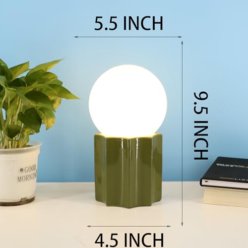 Modern Ceramics Table Lamp Green Ceramic Base White Jade Round Ball Glass Accent Table Lamp Living Room Bedroom Bedside Nightstand House Office Home Reading - color: Green Ceramic