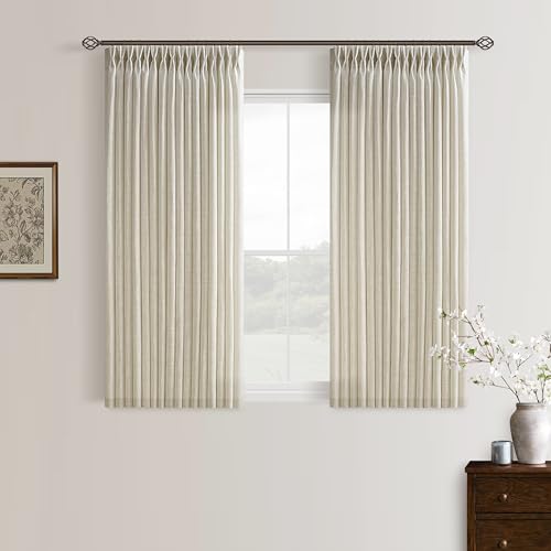 Short Pinch Pleated Light Filtering Flax Linen Tan Curtains 50x45 2 Panels - color: Linen, size: 50"W x 45"L (Pack of 2)