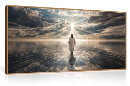 HPNIUB Jesus Canvas Wall Art Set, Jesus Walking On Water Framed Wall Decor Christian Religious Modern Serenity Prayer Art Prints Artwork for Living Room,Bedroom,Farmhouse,Prayer Room-40 x20 - color: Abstract Jesus Wall Art, size: 40"L x 20"W