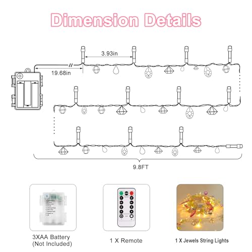 Battery Fairy String Lights Acrylic Gems Jewels String Lights with Remote