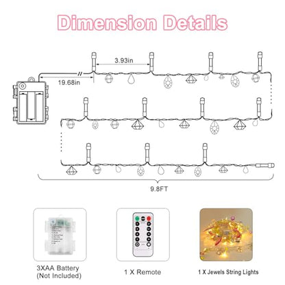 Battery Fairy String Lights Acrylic Gems Jewels String Lights with Remote