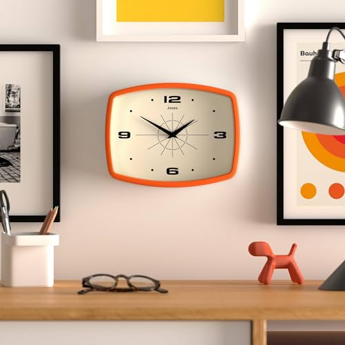 JONES CLOCKS® Movie wall Clock | Rectangular Retro Clock | 10" | Orange - color: Pumpkin Orange