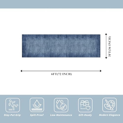 2x6ft Non-Slip Washable Kitchen Rug - Modern Carpet Runner for Hallway,Bedroom Bedside,Laundry Room,Entryway with Rubber Backing – Abstract Neutral Low-Pile Thin (Navy Blue,2x6) - color: Navy Blue, size: 2' x 6' (Rectangular)