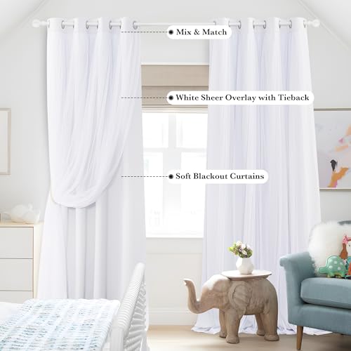 PONY DANCE Double Layer Blackout Curtains with White Sheer 84 Inches Long - color: Winter White, size: 52"W x 84"L (Pack of 2)