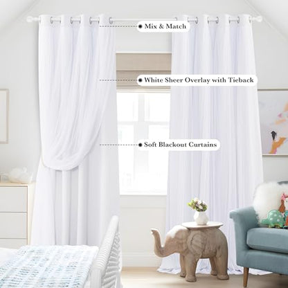 PONY DANCE Double Layer Blackout Curtains with White Sheer 95 Inches Long - color: Winter White, size: 52"W x 95"L (Pack of 2)
