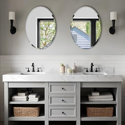 Bathroom Mirror for Over Sink 16" x 24" Oval Frameless Wall Mirror - size: 16"L x 24"W