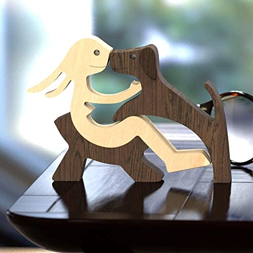 Hand Carved Wooden Woman & Dog Statue - Home Office Decor Wood Human & Dog Sculpture, Unique Gift to Remember Friendship - color: Relaxing Woman and Dog