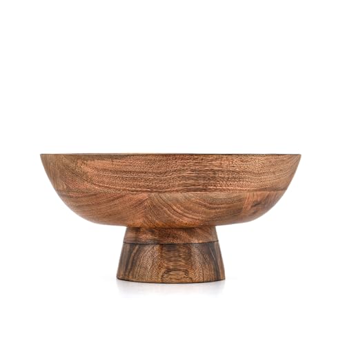 Kaizen Casa Decorative Bowl Pedestal Mango Wood Minimalist Centerpiece Bowl for Kitchen Counter, Entryway, – Raised Wooden Display Bowl – Housewarming & Wedding Gift (10" X 10'' X 4.75")
