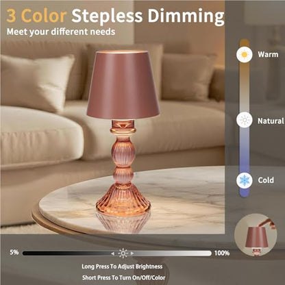 MJ PREMIER Small Rechargeable Lamp, Wireless Lamp, Battery Operated Lamps - color: Pink