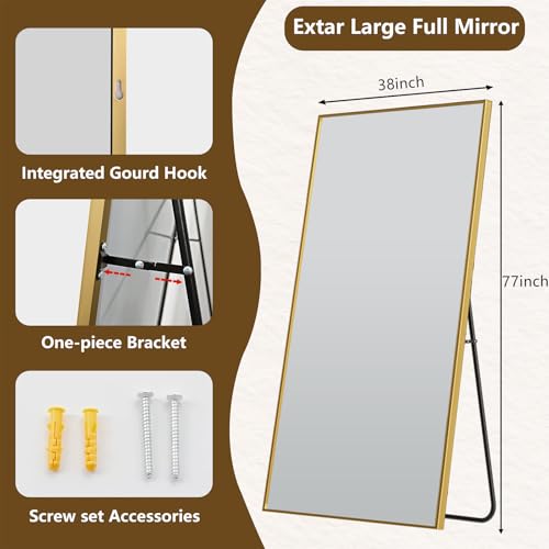 Koonmi 77"x38" Floor Mirror Full Length, Large Gold Mirror - color: Gold, size: 77"L x 38"W