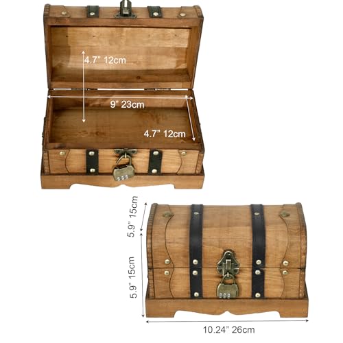 Vintage Wooden Treasure Chest Box with Combination Lock,,Brown,10"x6"x6" - color: Brown, size: 10.24" x 5.9" x 5.9"