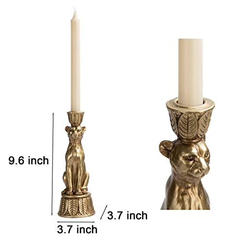 Guichifun Leopard Candlestick Holder Table Decor 9 in - color: Gold-leopard