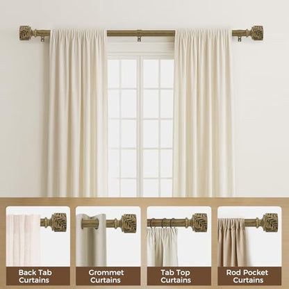 2 Pack Wood Curtain Rods for Windows 32 to 45 Inch, 1" Adjustable Heavy Duty Boho Curtain Rod with Imitation Wooden Grain Leaf Pattern Finials, Farmouse Drapery Rods, Size 32"-45", Weathered Wood - color: Dark Weathered Wood, size: 32" to 45"|2 Pack