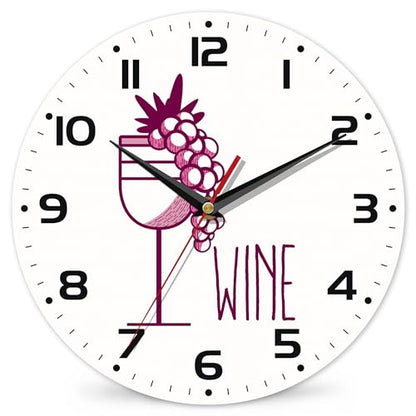 Wine Cup with Grapes Wall Clocks Wooden Wall Clock Art Hanging Clocks Silent Non-Ticking Wall Clock Battery Operated Round Home Arabic Numeral Decorative Wall Clocks 10 Inch - color: Wine Cup With Grapes