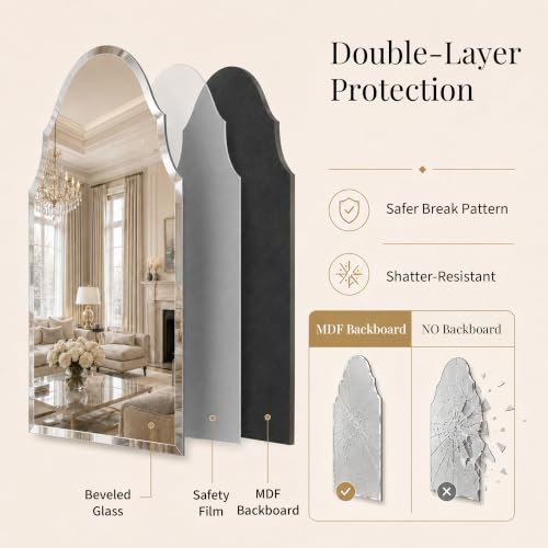 24x40 Inch Scalloped Arch Frameless Beveled Wall Mirror for Vanity - size: 40"L x 24"W