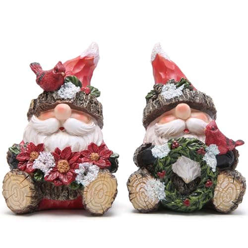 Hodao 2PCS Christmas Santa Figurines, Handmade Woodcut Xmas Holiday Decor - color: Red-2
