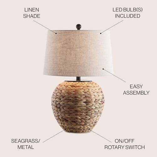 JONATHAN Y Alaro Table Lamp Woven Water Hyacinth Basket 24.5", Natural - color: Natural