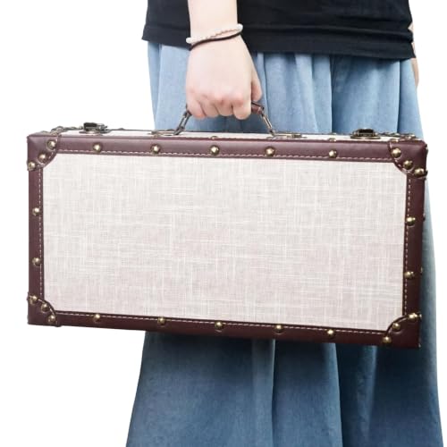 DreamsEden Small Wooden Keepsake Box with Handle, Linen-Fabric Surface