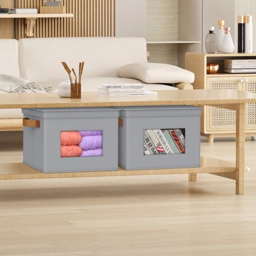 Univivi Fabric Storage Bins with Lids for Clothes 3 Pack, Grey - color: Gray