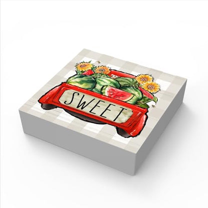 White，Summer Sign Sweet WatermelonTruck for Home，5 x 5 Inch - color: Watermelon Truck