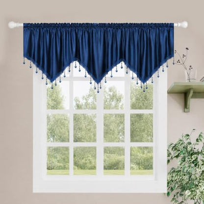 Molaxhome Swag Curtain Scalloped Curtain Valance Drape Sheer Lace Panel 1pc - color: Cloth Navy