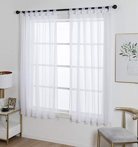 1 Panel Tab Top Voile Sheer Curtain, White, 69(H) X 55(W) in - color: White, size: 55"W x 69"L (Pack of 1)