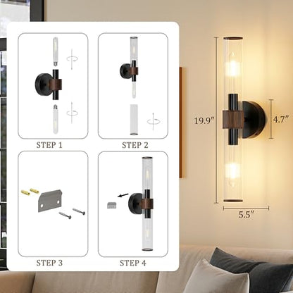 Morauroral Black Walnut Battery Operated Wall Sconces Set of 2 - color: Black Walnut