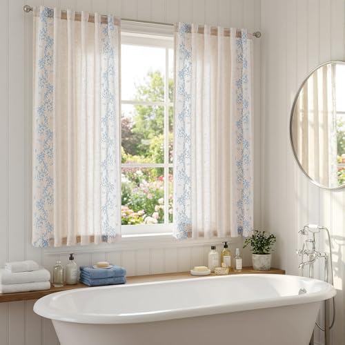 jinchan Floral Linen Curtains, Back Tab 50x63 Inch, 2 Panels Blue - color: Vine | Sky Blue, size: 50"W x 63"L (Pack of 2)