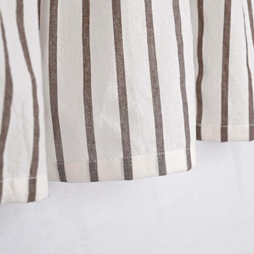 DOSLY Ides Farmhouse Rustic Taupe Cotton Valance Curtain, Brown Striped Pleated Design with Coconut Buttons, Multi-Room Window Treatment for Kitchen Living Room Bedroom, 52" W x 18" L - color: Taupe & Brown Striped, size: 52"W x 18"L (Pack of 1)