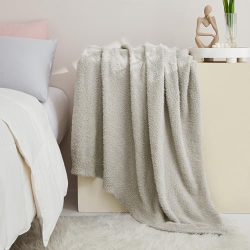 CYMULA Super Soft Knit Throw Blanket Twin Size Light Grey-Lightweight Plush Fuzzy Fluffy Warm Cozy Blankets and Throws for Sofa Bed All Season Use, 60x80 inches - color: Light Grey, size: Twin(60"x80")