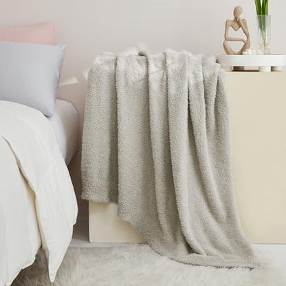 CYMULA Super Soft Knit Throw Blanket Twin Size Light Grey-Lightweight Plush Fuzzy Fluffy Warm Cozy Blankets and Throws for Sofa Bed All Season Use, 60x80 inches - color: Light Grey, size: Twin(60"x80")