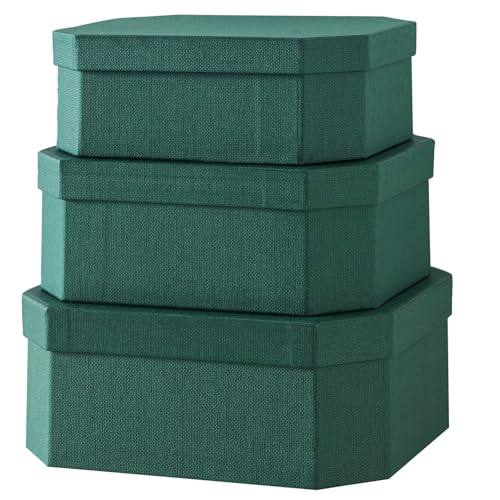 Soul & Lane - Dark Green Decorative Storage Boxes with Lids, Set of 3 - color: Forest Green