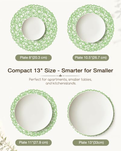 AHHFSMEI Paper Braided Round Placemats Set of 12 Natural Non-Slip Heat Resistant Table Mats for Dining Tables Woven Indoor Outdoor Place mats(Light Green,12) - color: Light Green