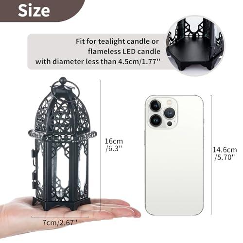 NUPTIO Moroccan Style Candle Lantern, Tealight Candle Holder with Glass - color: Black, size: 2 Pcs Small Size