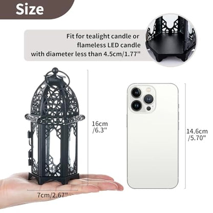 NUPTIO Moroccan Style Candle Lantern, Tealight Candle Holder with Glass - color: Black, size: 2 Pcs Small Size
