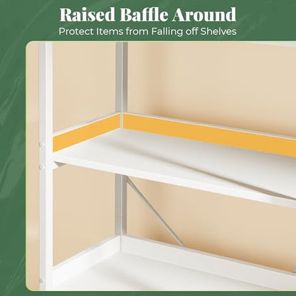 Huuger 5 Tier Bookshelf with 10 Open Shelves and Raised Baffle, White - color: White, size: 5 Tier